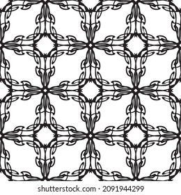 Seamless abstract pattern.Black lace on white background.Black and white graphics. Imitation lace. For design and decoration of fabric, paper, Wallpaper and packaging.Grid pattern.