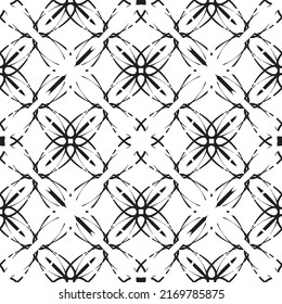 Patrón abstracto impecable.Encaje negro sobre fondo blanco.Gráficos en blanco y negro. Imitación de encaje. Para el diseño y la decoración de tela, papel, papel tapiz y empaque.Patrón de cuadrícula.