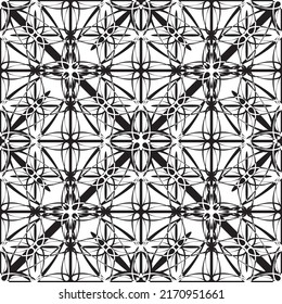 Seamless abstract pattern.Black lace on white background.Black and white graphics. Imitation lace. For design and decoration of fabric, paper, Wallpaper and packaging.Grid pattern.
