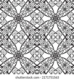 Nahtloses abstraktes Muster.Schwarze Spitze auf weißem Hintergrund.Schwarze und weiße Grafiken. Nachahmung. Für Design und Dekoration von Stoff, Papier, Tapete und Verpackung.Grid Muster.