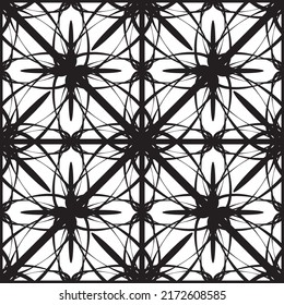 Nahtloses abstraktes Muster.Schwarze Spitze auf weißem Hintergrund.Schwarze und weiße Grafiken. Nachahmung. Für Design und Dekoration von Stoff, Papier, Tapete und Verpackung.Grid Muster.
