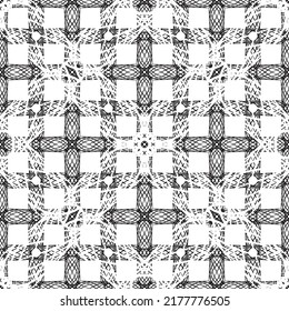 Patrón abstracto impecable.Encaje negro sobre fondo blanco.Gráficos en blanco y negro. Imitación de encaje. Para el diseño y la decoración de tela, papel, papel tapiz y empaque.Patrón de cuadrícula.