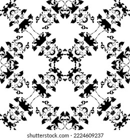 Patrón abstracto impecable.Encaje negro sobre fondo blanco.Gráficos en blanco y negro. Imitación de encaje. Para el diseño y la decoración de tela, papel, papel tapiz y empaque.Patrón de cuadrícula.