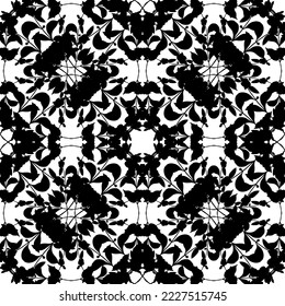 Patrón abstracto impecable.Encaje negro sobre fondo blanco.Gráficos en blanco y negro. Imitación de encaje. Para el diseño y la decoración de tela, papel, papel tapiz y empaque.Patrón de cuadrícula.
