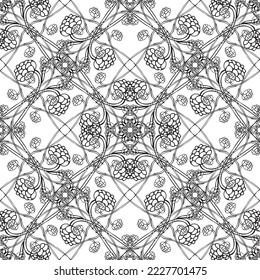Patrón abstracto impecable.Encaje negro sobre fondo blanco.Gráficos en blanco y negro. Imitación de encaje. Para el diseño y la decoración de tela, papel, papel tapiz y empaque.Patrón de cuadrícula.