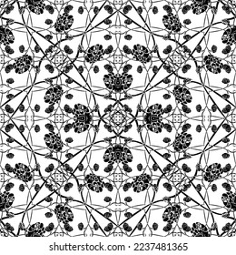 Seamless abstract pattern.Black lace on white background.Black and white graphics. Imitation lace. For design and decoration of fabric, paper, Wallpaper and packaging.Grid pattern.