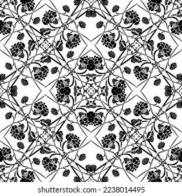 Seamless abstract pattern.Black lace on white background.Black and white graphics. Imitation lace. For design and decoration of fabric, paper, Wallpaper and packaging.Grid pattern.