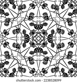 Seamless abstract pattern.Black lace on white background.Black and white graphics. Imitation lace. For design and decoration of fabric, paper, Wallpaper and packaging.Grid pattern.