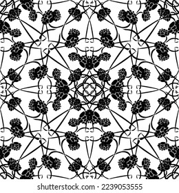 Seamless abstract pattern.Black lace on white background.Black and white graphics. Imitation lace. For design and decoration of fabric, paper, Wallpaper and packaging.Grid pattern.