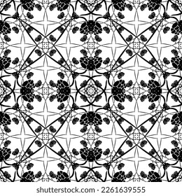 Seamless abstract pattern.Black lace on white background.Black and white graphics. Imitation lace. For design and decoration of fabric, paper, Wallpaper and packaging.Grid pattern.