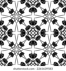 Seamless abstract pattern.Black lace on white background.Black and white graphics. Imitation lace. For design and decoration of fabric, paper, Wallpaper and packaging.Grid pattern.