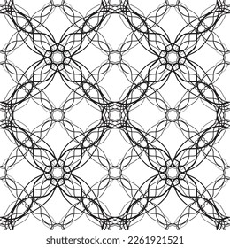 Patrón abstracto impecable.Encaje negro sobre fondo blanco.Gráficos en blanco y negro. Imitación de encaje. Para el diseño y la decoración de tela, papel, papel tapiz y empaque.Patrón de cuadrícula.