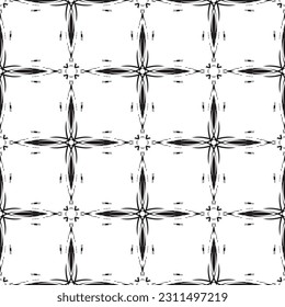 Patrón abstracto impecable.Encaje negro sobre fondo blanco.Gráficos en blanco y negro. Imitación de encaje. Para el diseño y la decoración de tela, papel, papel tapiz y empaque.Patrón de cuadrícula.