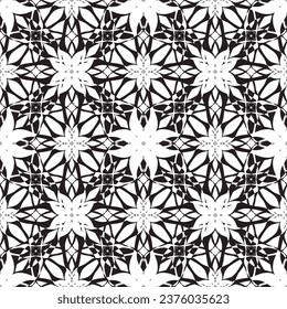 Patrón abstracto impecable.Encaje negro sobre fondo blanco.Gráficos en blanco y negro. Imitación de encaje. Para el diseño y la decoración de tela, papel, papel tapiz y empaque.Patrón de cuadrícula.