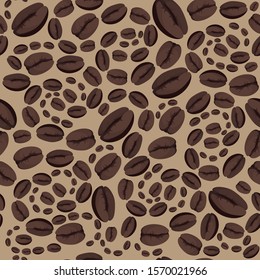 Seamless abstract patterns featuring coffee beans a brown background for print on textiles, fabric, wallpapers, gift wrapping, clothing and accessories