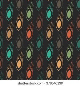 Seamless abstract patterns of a geometric hand drawn objects,  Vector illustration on dark background