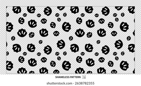Seamless abstract paw print pattern with black animal tracks on transparent background