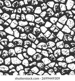 Seamless abstract pebble stone texture in black and white.