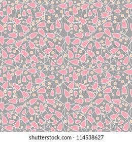Seamless abstract pink flowers on gray background, vector illustration