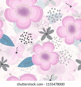 Seamless abstract pink flowers surface pattern vector illustration for design