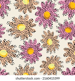 seamless abstract polka dot flowers pattern background , greeting card or fabric