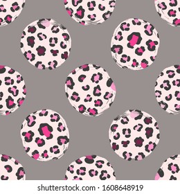 Seamless abstract polka dot pattern with leopard print
