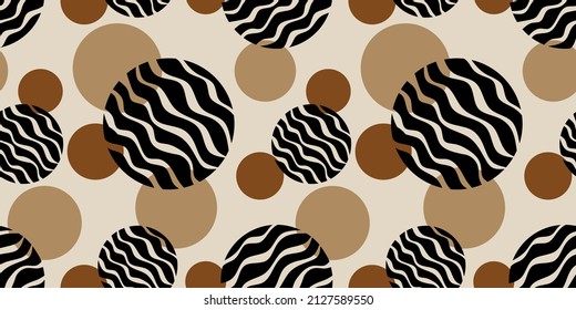 Seamless abstract polka dot pattern on beige. Vector Illustration.