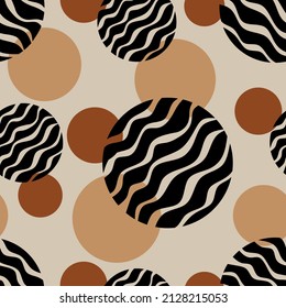 Seamless abstract polka dot pattern on beige. Vector Illustration.