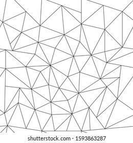 Seamless abstract polygonal contour blank pattern. A pattern of chaotic empty triangles. Simple design. Isolated on white background. Seamless coloring for fabric, textile and wrap backgrounds.