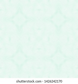 Seamless abstract prerequisite of a surface with distortion optical illusion. Gilyyoshirovanny texture from thin wavy lines. Vector illustration of graphic design of protection.
