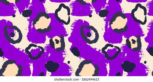 seamless abstract purple animal print. jaguar and leopard skin, paint splashes, brush strokes. Modern abstract design for packaging, paper, cover, fabric, interior decor and clothes