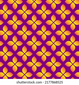 Seamless abstract purple pattern with orange geometric flowers for backdrop, textile, wrapping paper