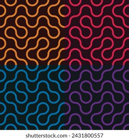 Seamless abstract quadriptych pattern with waves, like melting balls, liquified circles, worm-like pattern