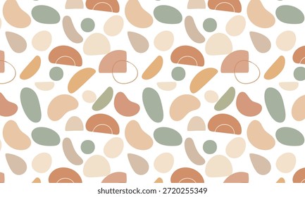Seamless abstract rainbow pattern with organic forms and warm neutral tones. Modern boho style surface design suitable for textiles, packaging, wallpapers and lifestyle branding.