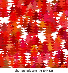 Seamless abstract random pine tree pattern background - vector Christmas holiday decoration graphic design with red stylized pine trees on white background
