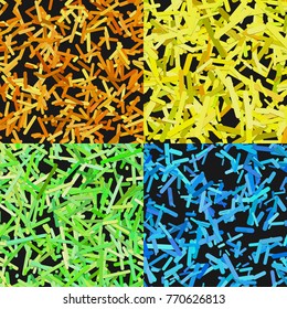 Seamless abstract random rotated stripe pattern background set - vector graphic designs from colored rounded stripes