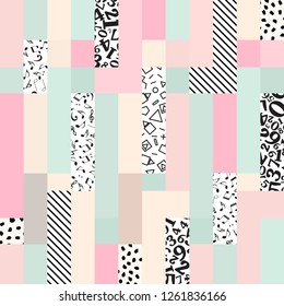 Seamless abstract rectangle background-vector illustration. Pattern from pieces of different textures. Patchwork.