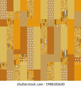 Seamless abstract rectangle background-vector illustration. Pattern from pieces of different textures. Patchwork stil Klimt