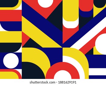 Seamless abstract rectangular background in Bauhaus style. Geometric figures. For backgrounds, prints, drawings and wallpapers. Vector illustration.