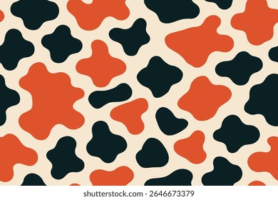Seamless Abstract red and black blobs on cream background, mimicking koi fish color pattern.