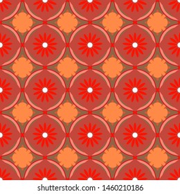 Seamless abstract red orange symmetric repeat geometric tiled tracery ornament mosaic background for textile, print, wrapping