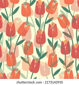 seamless abstract red tulip flowers pattern background , greeting card or fabric