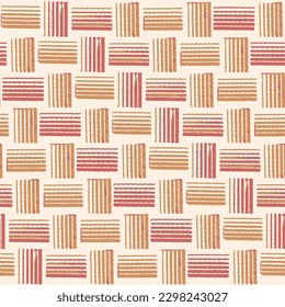 Seamless abstract red,orange abstract pattern with stroke and block with beige background. red,orange vertical and horizontal stripe used geometrical texture background patterns.