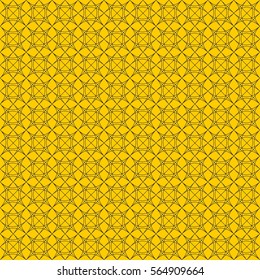 Seamless abstract repeating geometric black circle mandala on yellow background vector pattern design