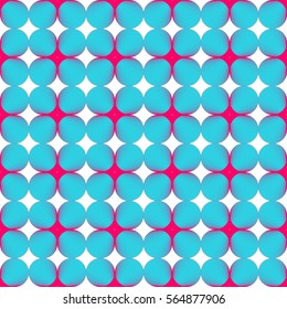 Seamless abstract repeating geometric teal and pink magenta circles seashells on white background vector pattern illusion design