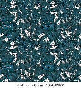 Seamless Abstract Retro Background Design. Pattern. Tender fabric pattern. Blue, black and white on colors. Vector.
