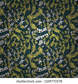 Seamless Abstract Retro Background Design. Vector. Tender fabric pattern. Pattern. Blue, black, yellow, white and gray on colors.