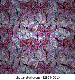 Seamless Abstract Retro Background Design. Violet, white and black on colors. Tender fabric pattern. Pattern. Vector.