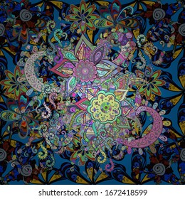 Seamless Abstract Retro Background Design. Pattern. Tender fabric pattern. Vector. Black, neutral and blue on colors.