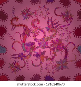 Seamless Abstract Retro Background Design. Vector. Pink, purple and red on colors. Tender fabric pattern. Pattern.
